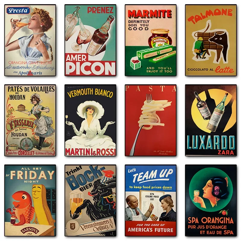 Póster Vintage italiano de comida, bebida, chocolate suizo, Martini, Vermouth, impresión de imágenes artísticas de pared, pintura en lienzo, decoración del hogar para habitación