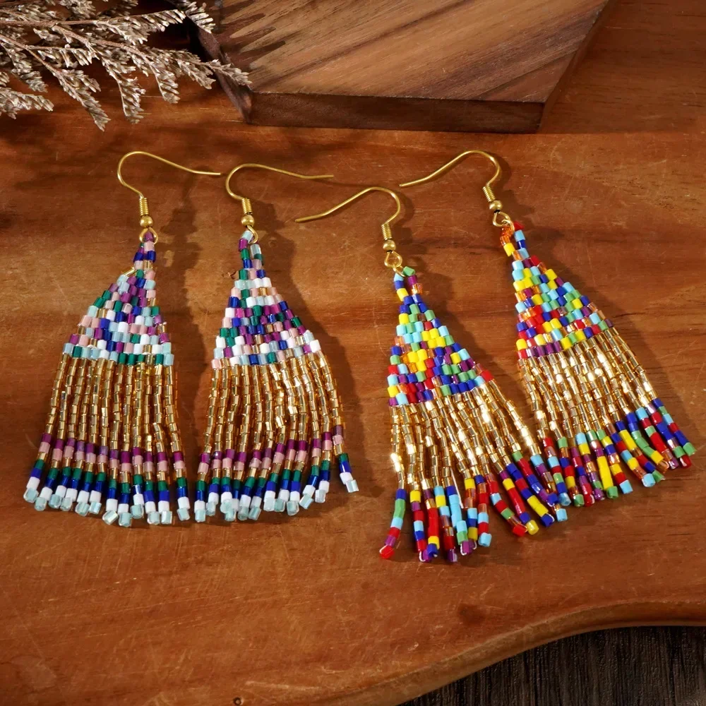 

2025 Handmade Bead Earrings Tassel Originality Random String Hand Knitting Bohemia Beaded Earrings For Women