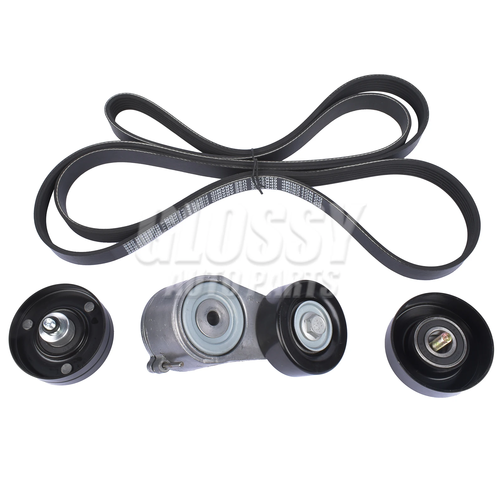 Glossy Accessory Tensioner + Belt + 2x Idler Pulley for Wrangler JK 2.8 CRD 2007-2018 53034095AA 68027611AA 68027602AA