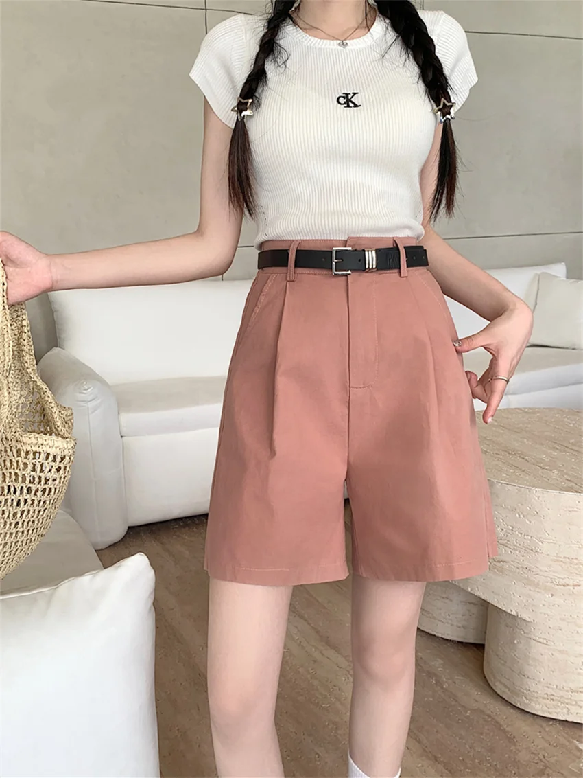 Alien Kitty Women Slim Shorts 2023 Chic Solid High Waist Summer Loose New Casual Work Wear Minimalist Wide Leg Half Pants