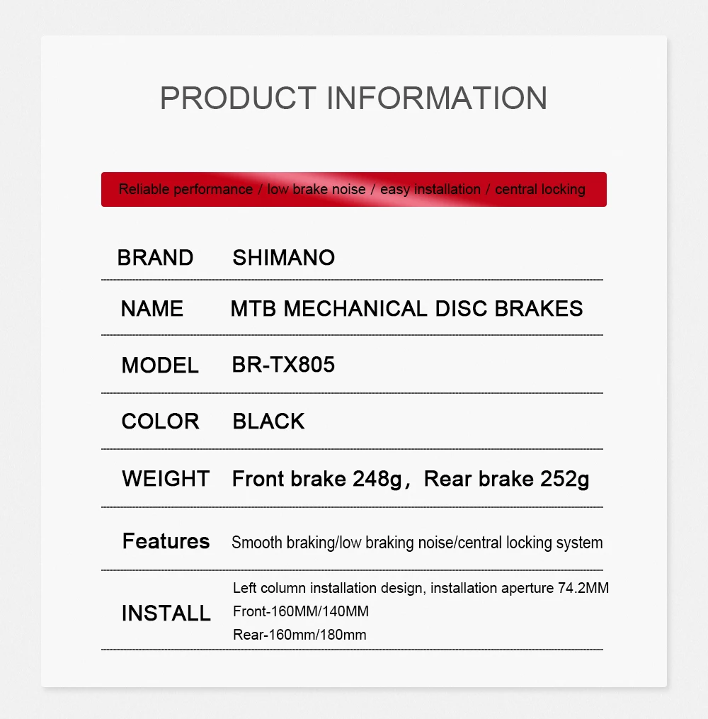 Shimano Tourney TX BR-TX805 MTB Scheiben Bremse Shimano Mechanische Scheiben Bremsen TX805 HS1 G3 Rotor RT26 RT10 Centerlock Rotoren – Detail 6