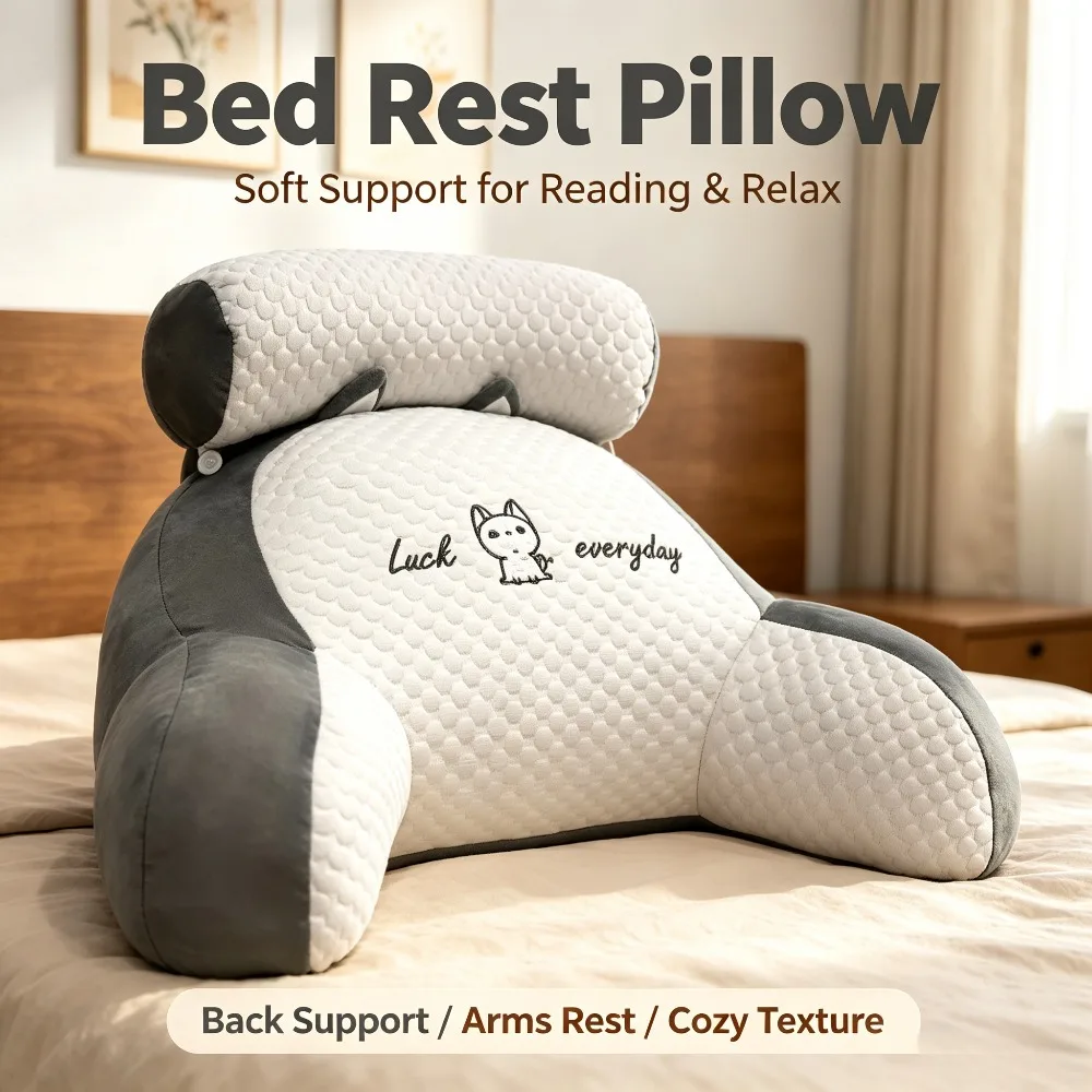1PC Adjustable Reading Pillow Ergonomic Back Support Cushion Quilted Breathable Pillow for Bed Sofa Floor Home Relaxation