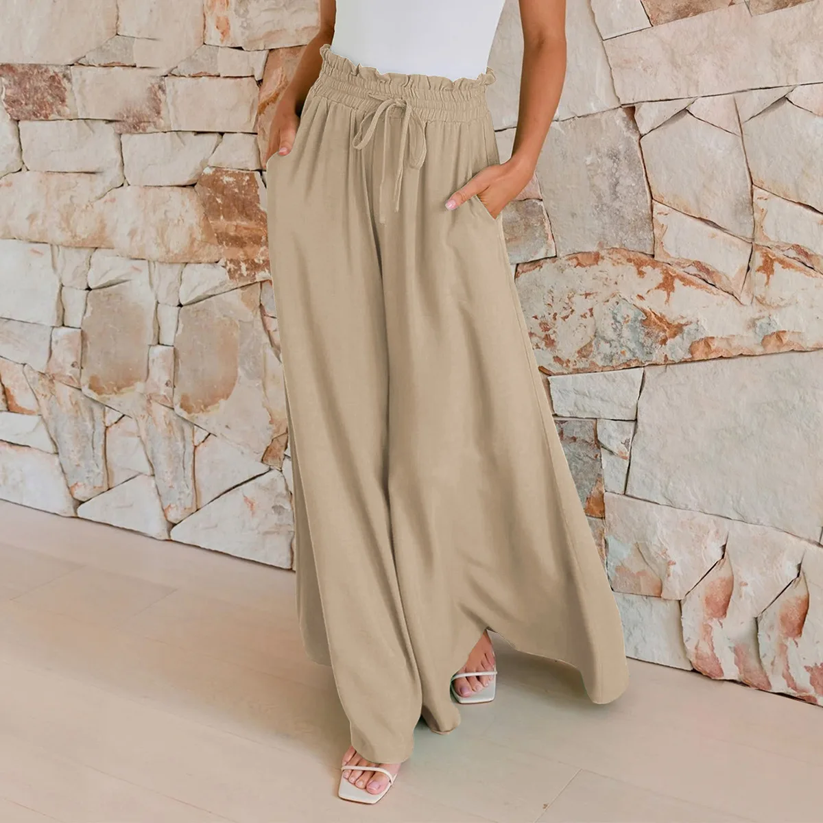 Temperament Commuter Loose Drape Pants Lace-up Wide-leg Pants Summer Drape Casual Pants for Women