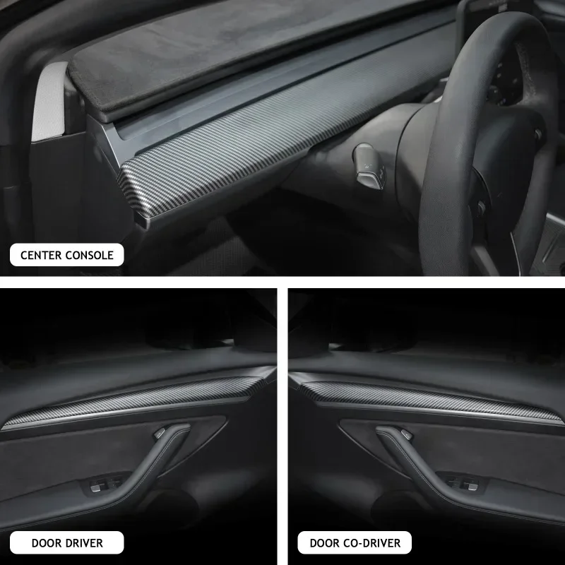 Per Tesla Modello 3 Y 2017-2023 Car Center Console Cruscotto Trim Copertura/Porta Trim Striscia In Fibra di Carbonio ABS Modifica Interni