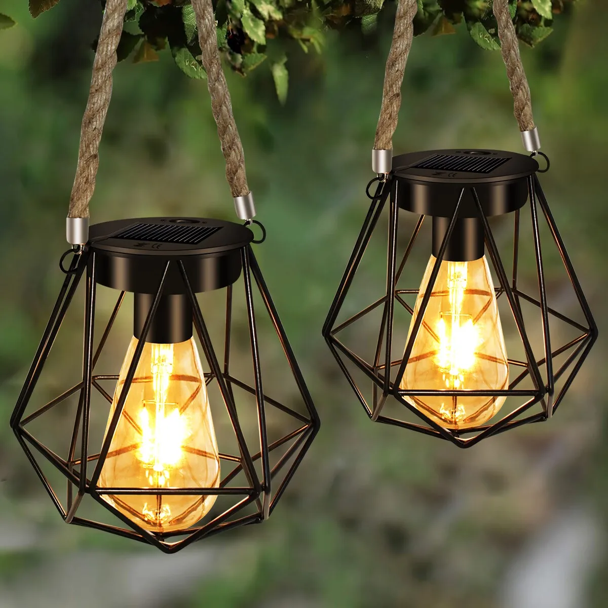 Solar Lanterns Lamps Tabletop Filament LED E27 Hanging Solar Powered Garden Decorative Table Lights for Patio Backyard Courtyard