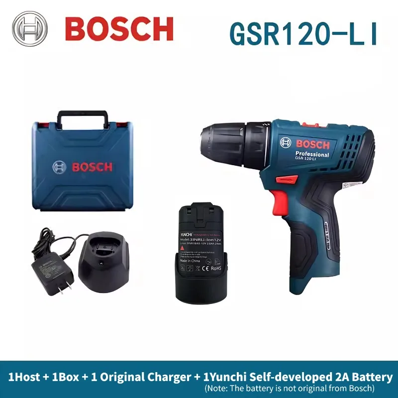 Bosch 12V Rechargeable Cordless Power Tool Electric Screwdriver GSR 120-LI Host+Box+Original Charger+1 Section Yunchi 2A Battery