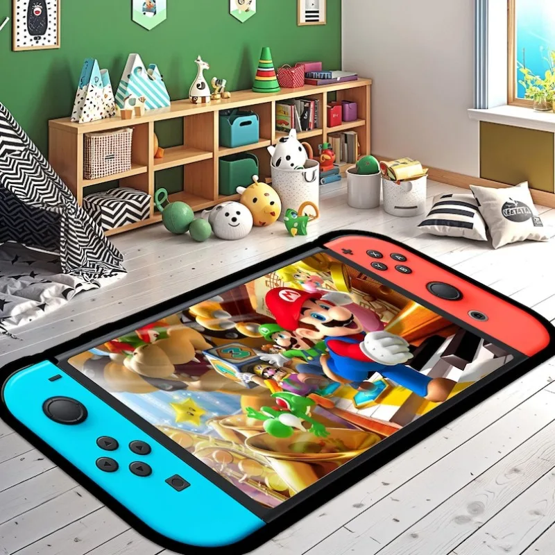 Alfombra de aventura de Super Mario, controlador de juego vibrante, guante de béisbol de concha verde seta, decoración nostálgica para el hogar, alfombra para el suelo