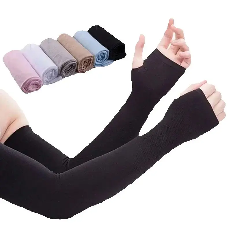 Ice Silk Sleeve Sunscreen Cuff Arm Sleeves Uv Sun Sunburn Protect Anti-Slip Summer UPF50 Men Women Gloves Outdoor Arm Cover