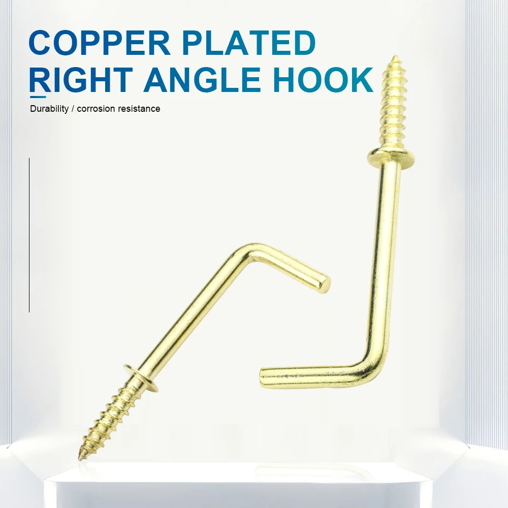 L-Shaped Right Angle Screw Hook Copper Plated 1/2\