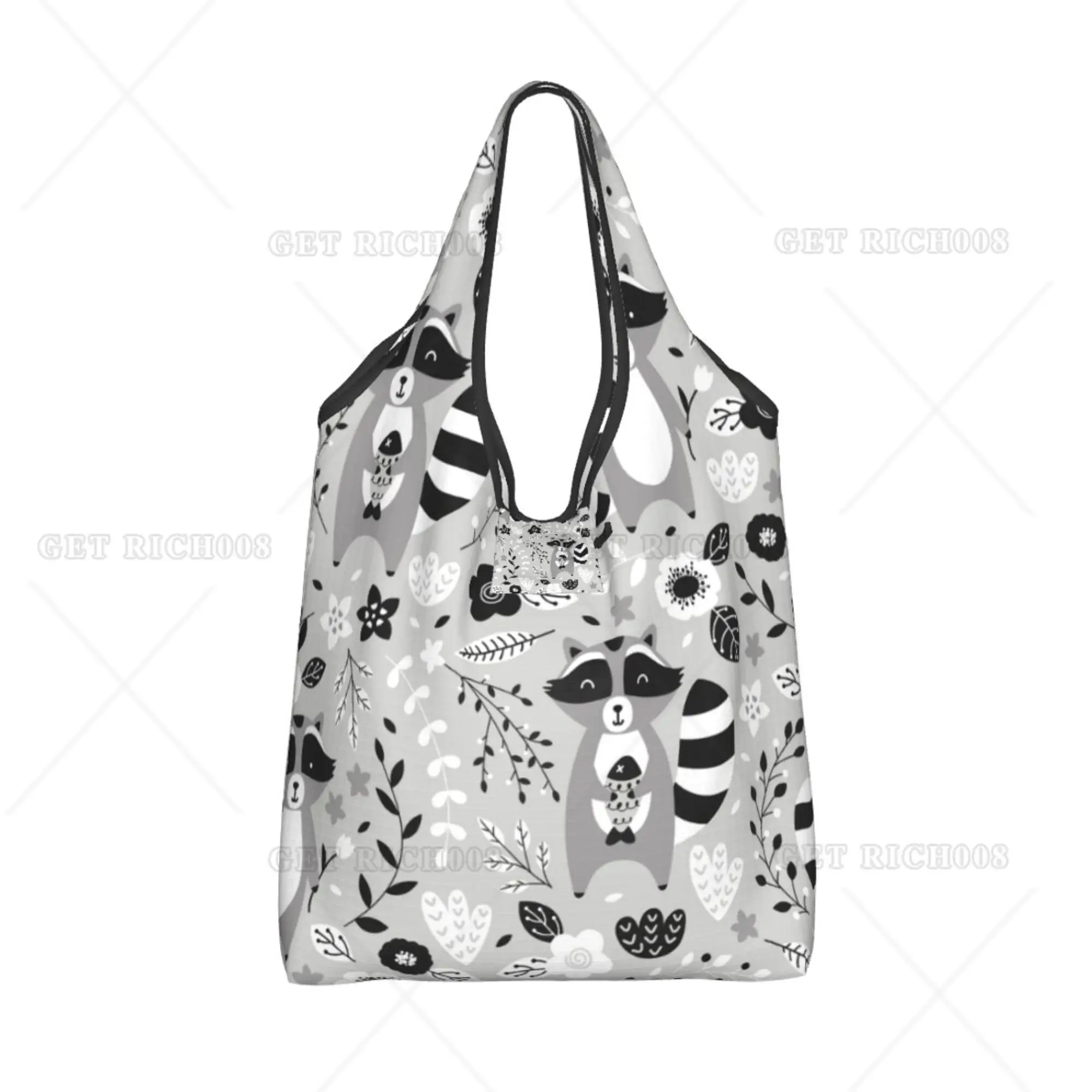 Animal Raccoon Folding Tote Bag Shopper Bag Portable Eco Grocery Bags No Zipper Bag for Women Men Work Picnic Bag Eco Bag