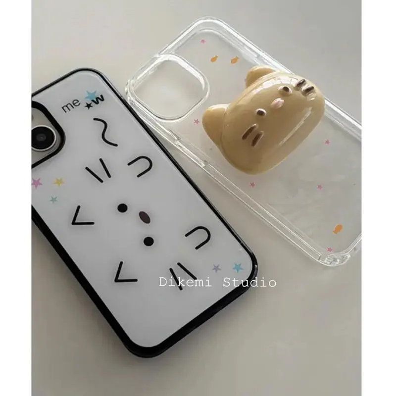 الكورية Ins المتخصصة خط بسيط القط شخصية الكتابة على الجدران جراب هاتف آيفون 16 برو ماكس 15 14 13 12 11 Xr Xs ماكس 7 8 زائد غطاء #5