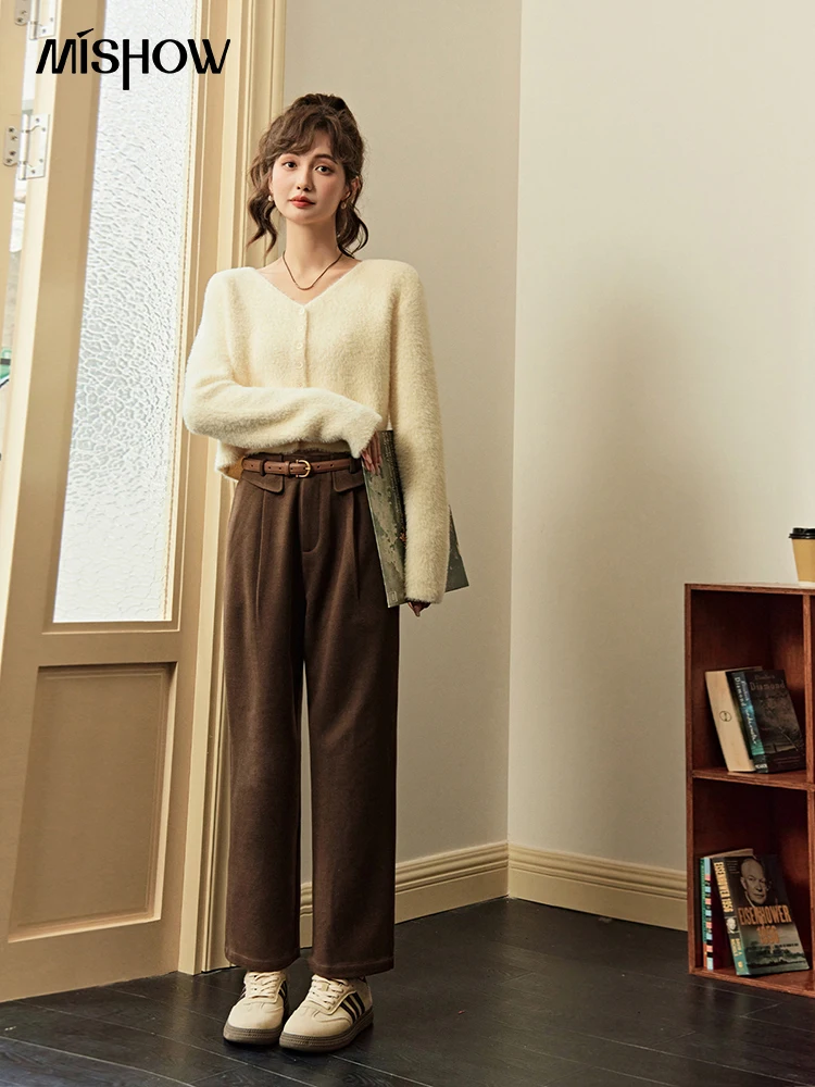 MISHOW American Vintage Pants Women 2024 Fall Winter Gentle Elegant Basic Zipper Loose Ankle Length Straight Pants MXC52K0501