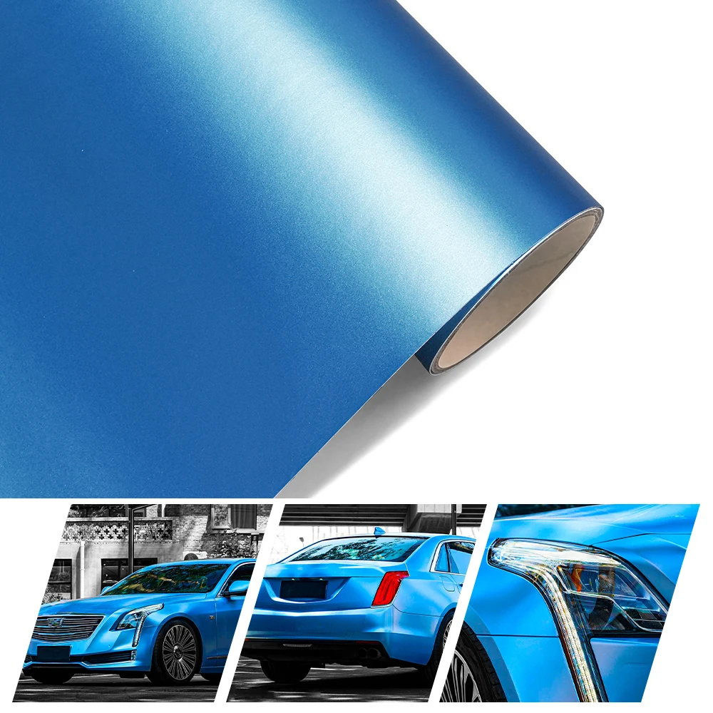 

Ice Film Blue Plating Matte Chrome Satin Car Vinyl Wrapping Decal Vehicle Film PVC Sticker Foil With Air Bubble Free Wrap Film