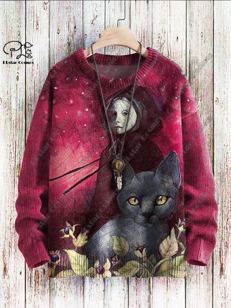 3D Printed Halloween Series Death Skull Witch Pumpkin Black Cat Pattern Ugly Sweater Casual Winter Warm Sweater New Unisex W-2