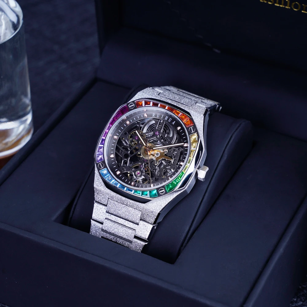 

Fashion 5ATM All Stainless Steel Luminous Hands Jewerly Frosted Star Dust Relogios Masculino Man Mechanical Watch 75D0A Movement