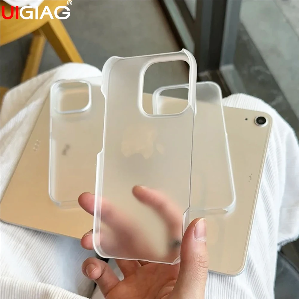 Transparent Half-Pack Case For iPhone 17 Air 16e 16 15 14 13 Pro Max Plus Mini Matte Back Cover Bezel-Less Shell Ultra Thin Slim