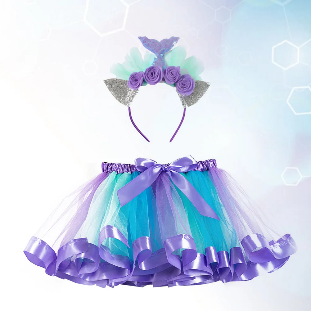 

Mesh Skirt Headband Mermaid Bubble Clothing Christmas Tutu for