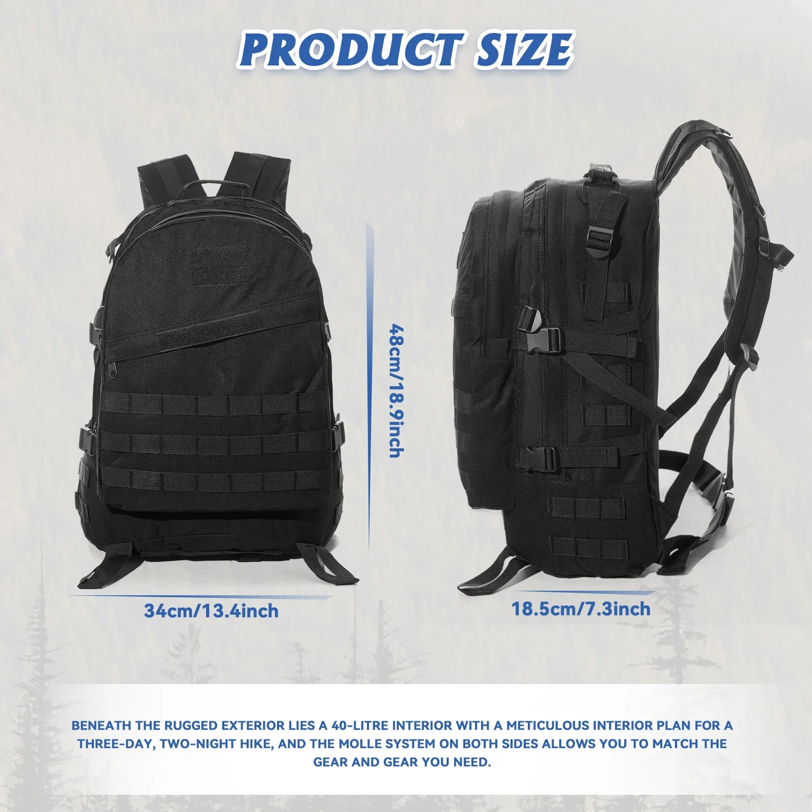 40L Military Tactical Backpacks Molle Army Assault Pack Waterproof Rucksacks with Patch 3 Day Bug Out Bag Hike Trekking Backpack