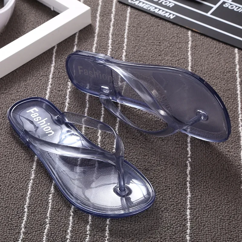 Summer Beach Flat Clear Flip Flops Girls Transparent Slippers Female Jelly Shoes Plain Color Women\'s Flip-Flops Ladies Slides