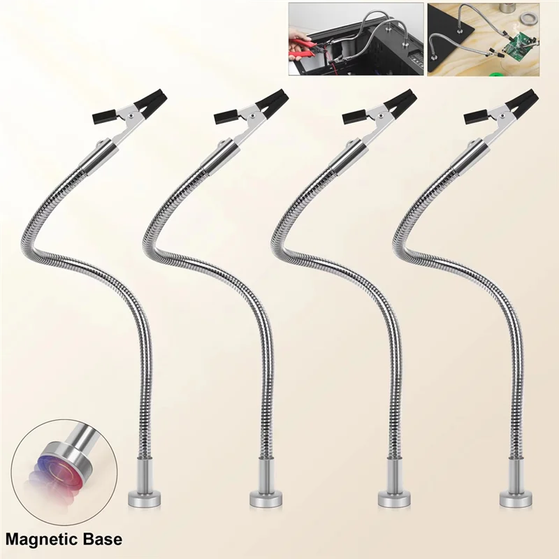 

ABZC-4Pcs Magnetic Helping Hands Soldering Third Hand Tools Metal Flexible Gooseneck With Alligator Clips Welding Tool