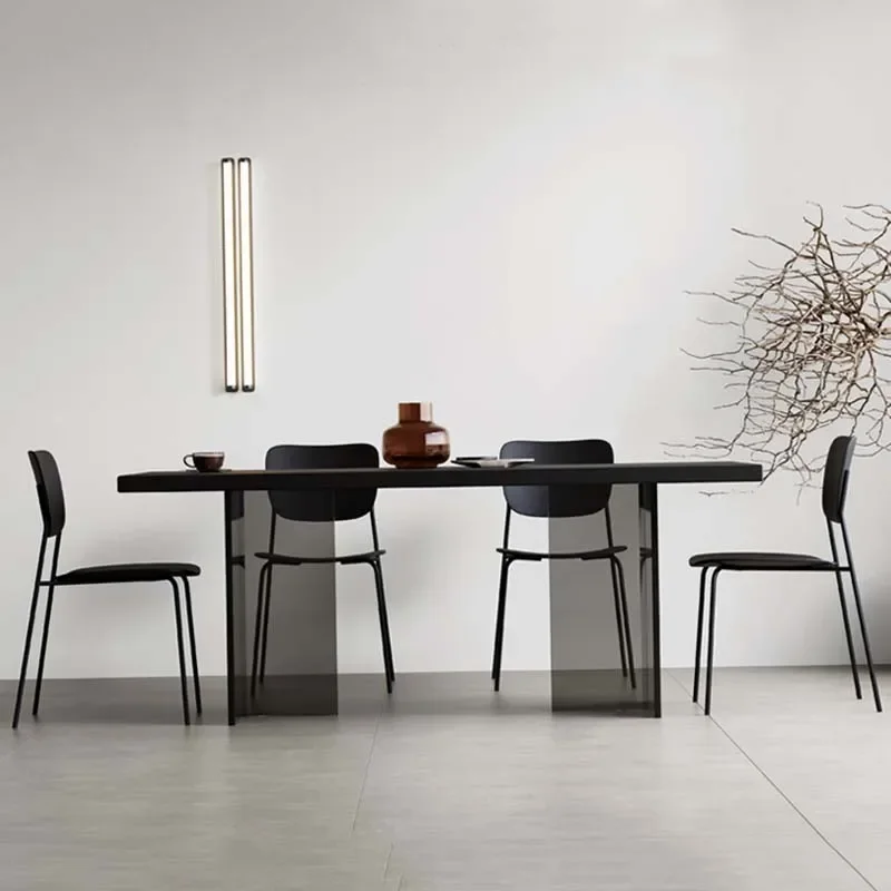 J Black Acrylic Table Modern Rectangular Design Nordic Dining Table Restaurant Luxury Mesa De Jantar De4 Cadeiras Home Furniture