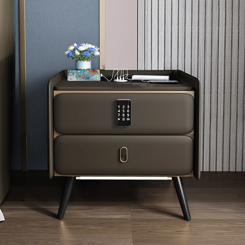 Modern Deluxe Smart Bedside Table USB Charging Port Password Lock with Sensor Light Bedside Table Drawer Cabinet
