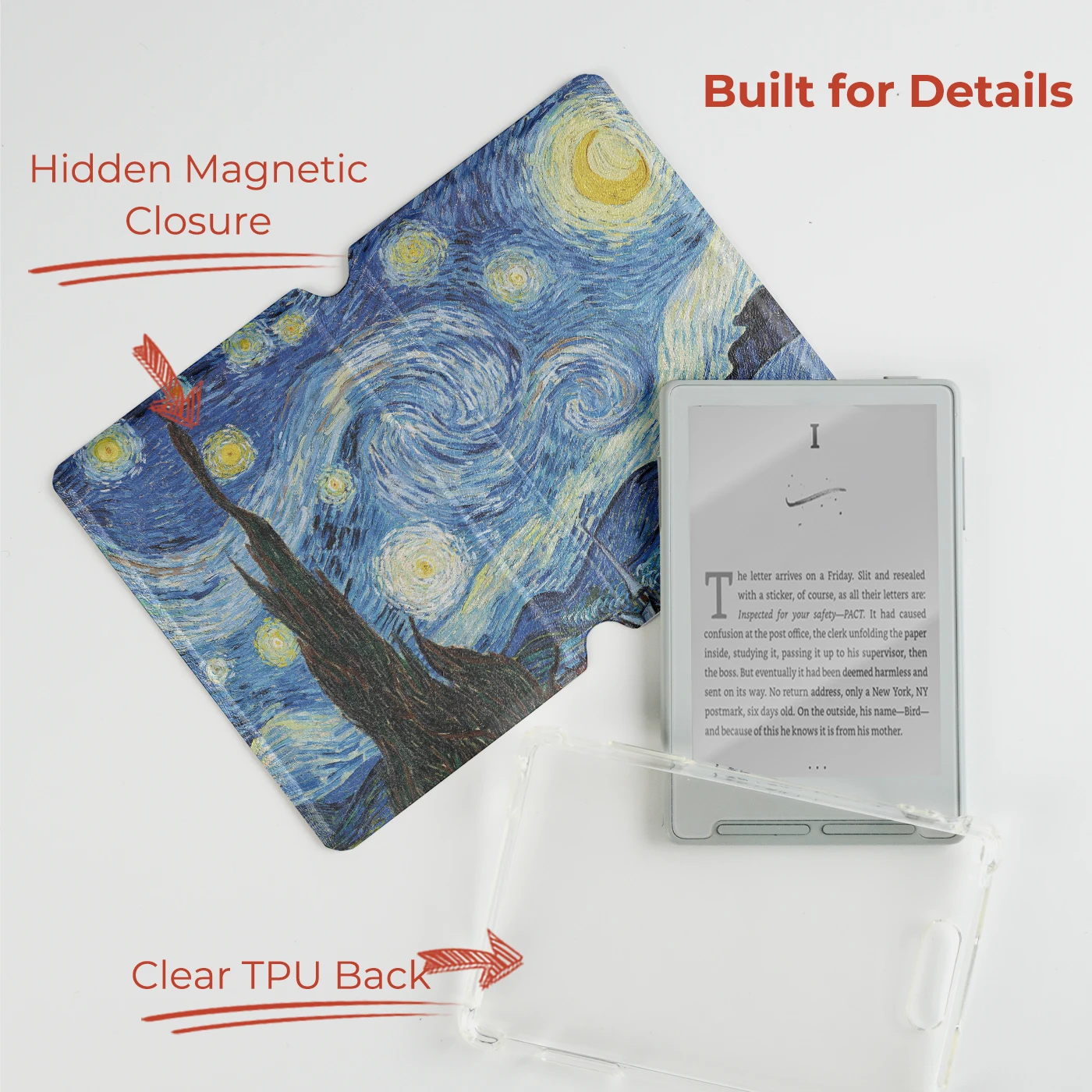 Twosheep Van Gogh Oil Painting Magnetic Detachable Case suit for XTEINK X3, XTEINK X4 Clear TPU Back Shell Slim Protective Guard