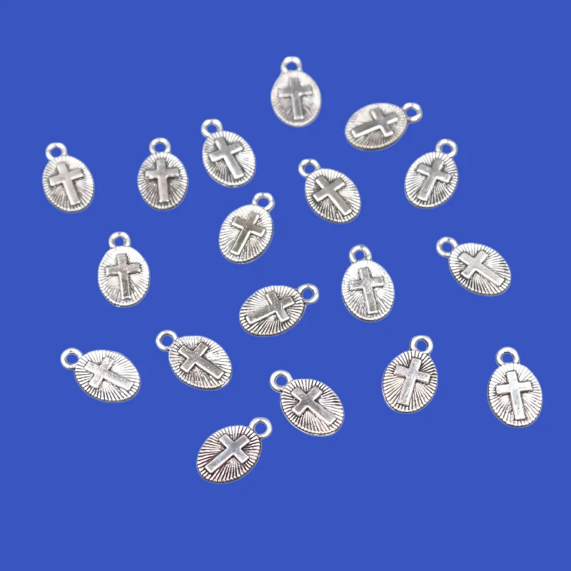 50pcs Silver Plated Mini Christian Holy Cross Metal Tag Pendant DIY Charm Retro Earring Bracelet Jewelry Crafts Making M631