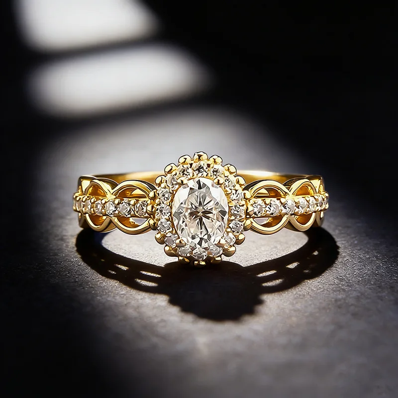 

Luxury Sparkling 4x5mm Moissanite Women Ring - Engagement Gold Plated Ring & Female Wedding Band Jewelry Gift