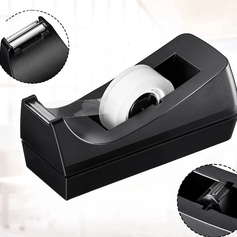 Dispensador de cinta adhesiva de escritorio negro, cortador de cinta con base antideslizante de alta resistencia con recarga para oficina, escuela y hogar (cinta no incluida), 1 ud.