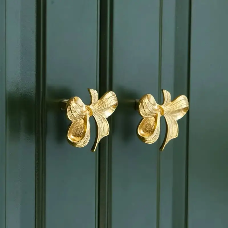 

4PCS Solid Brass Bowknot Furniture Pulls Knobs Drawer Knobs Cupboard Wardrobe Closet Dresser Shoe TV Wine Cabinet Pulls Handles