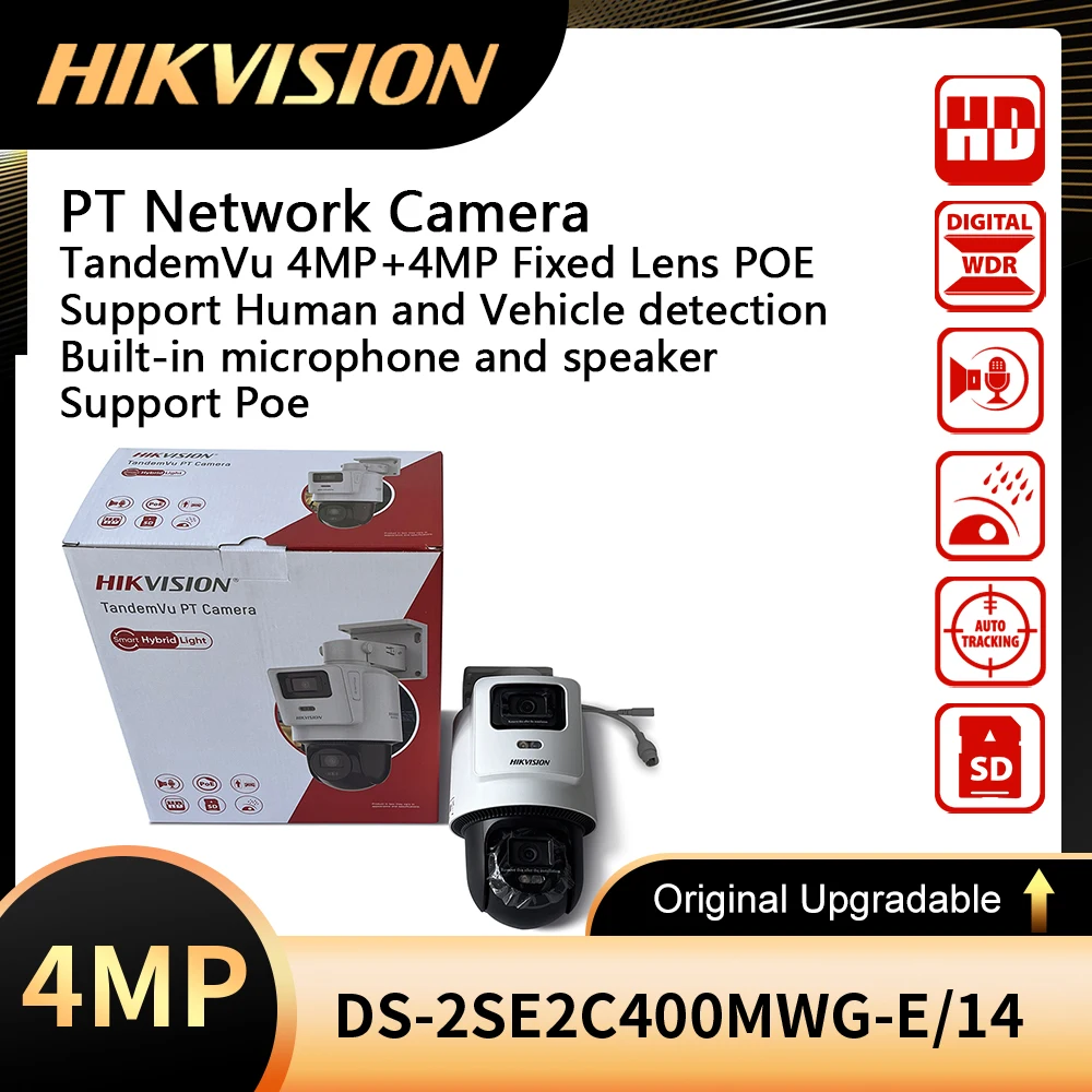 

Оригинальный HIKVISION DS-2SE2C400MWG-E/14 TandemVu 4MP + 4MP с фиксированным объективом POE PT Сетевая камера Система видеонаблюдения Встроенный слот для карты памяти