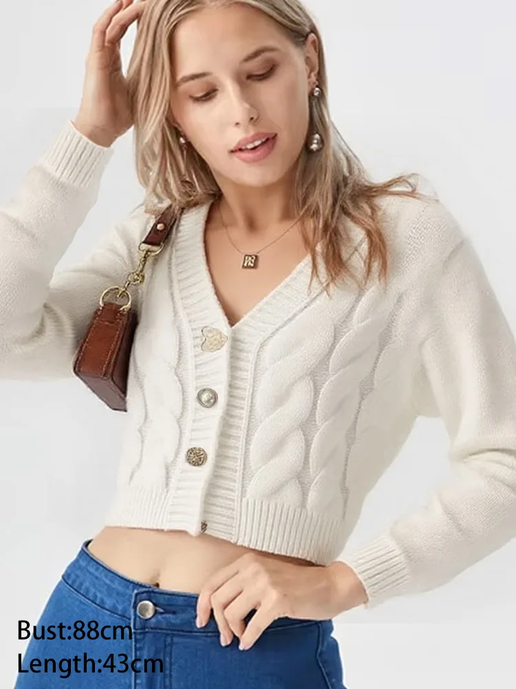 New Fashion V Neck Short Cardigan Sweater Women Autumn Long Sleeve Single Breasted Sweater Coat Office Lady Winter Clothes