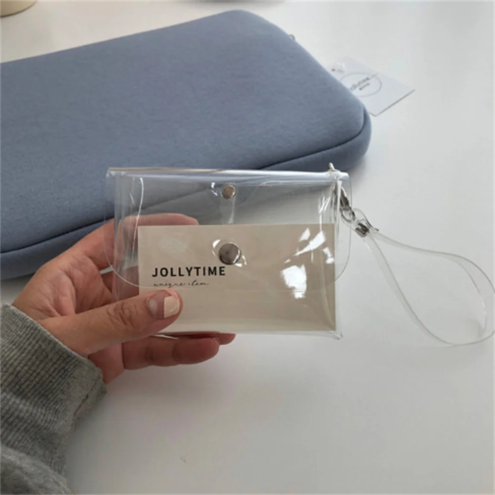 PVC Double-layer Transparent Coin Purse Wallet Earphone Lipstick Storage Bag Keychain Wrist Strap Key Case Card Holder