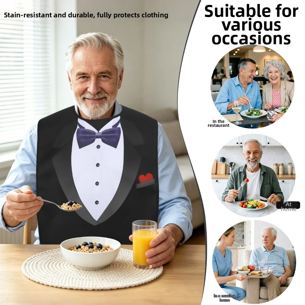 Waterproof Adult Eating Bib Large Size Crumb Catcher Pocket Senior Dining Apron Washable Stain-Resistant Clothing Protector Bib