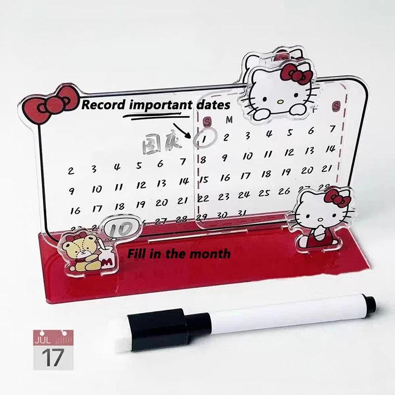 Cute Sanrio Calendar Anime Hello Kitty Acrylic Reusable Desktop Calendar Kawaii Girl Important Date Recording Board Ornament