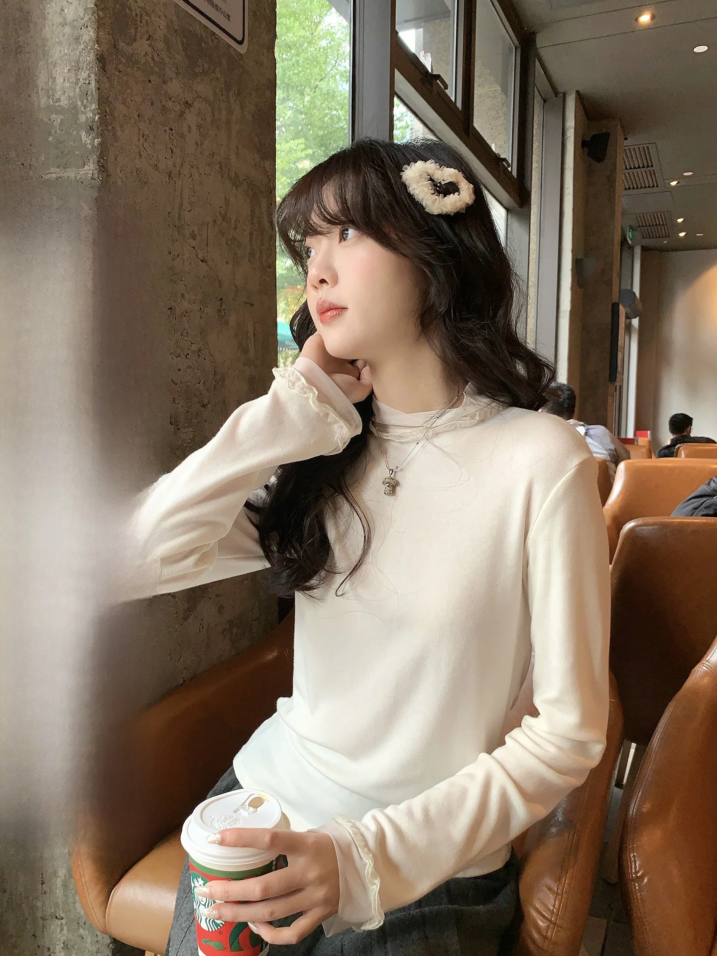 

Женский осенне-зимний новый модный топ Holli Korean Sle Slim Fit Me Splice Fce Base Irt с длинным рукавом и круглым вырезом