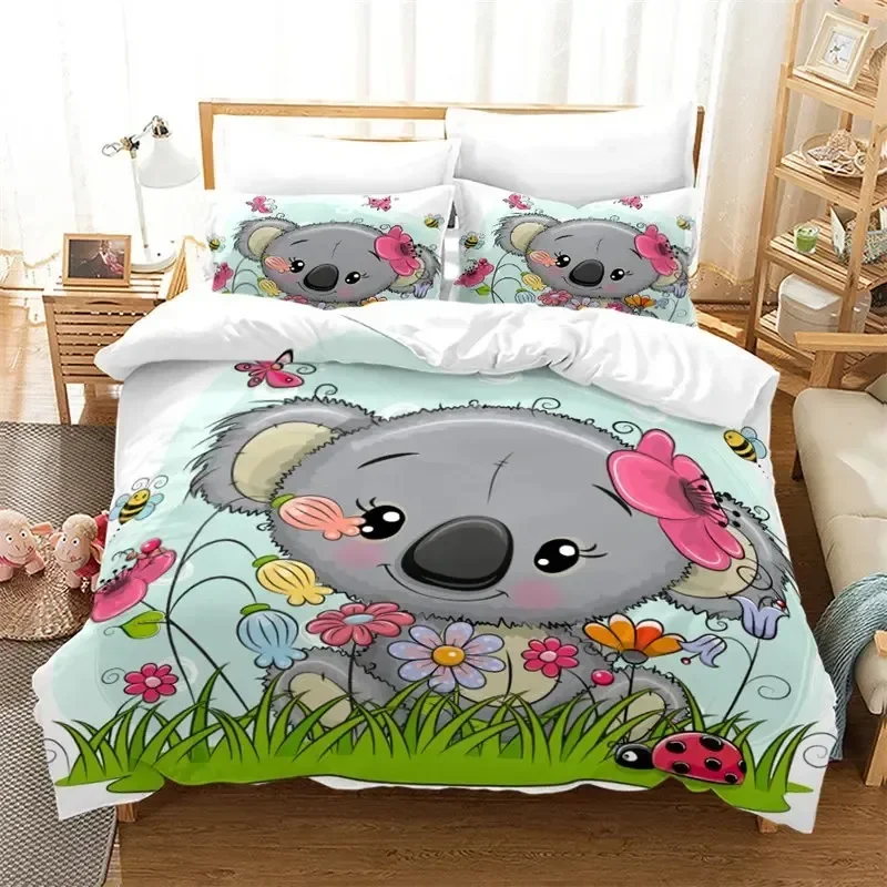 Cartoon Koala Bedding Set Boys Girls Twin Queen Size Duvet Cover Pillowcase Bed Adult Fashion Home Textileextile