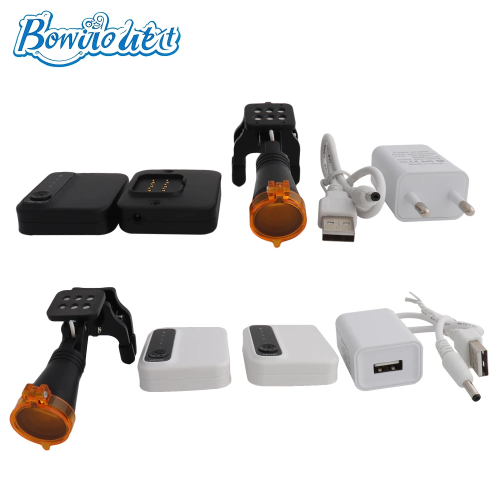 Faro medico da 5 W Lampada frontale con lenti di ingrandimento dentali wireless con 2 batterie ricaricabili Tipo di clip Lampada regolabile per cavità orale dentale