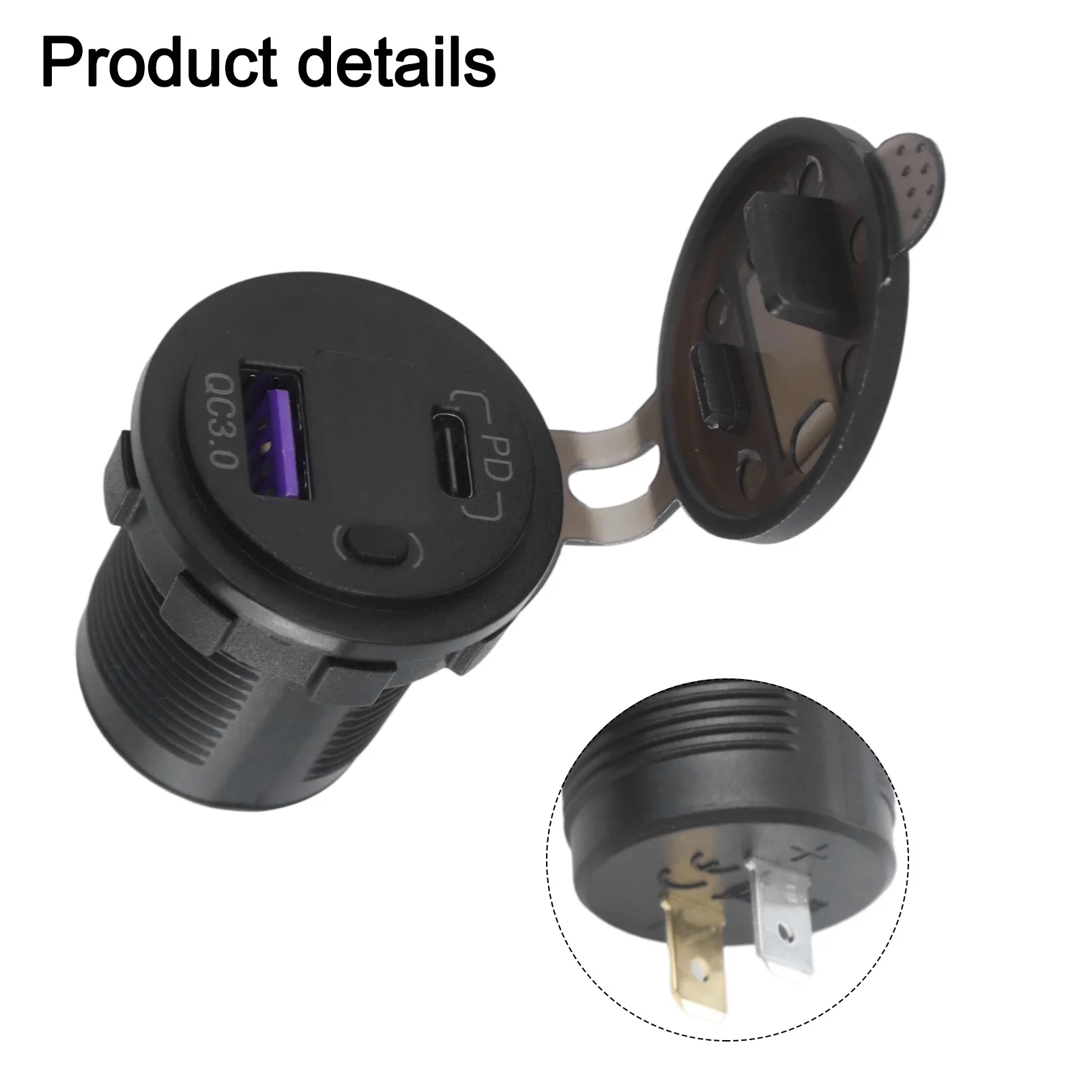 

Black USB Car Charger Heat Dissipation Technology LED Voltmeter Display 2-Port USB Charger Dustproof Waterproof