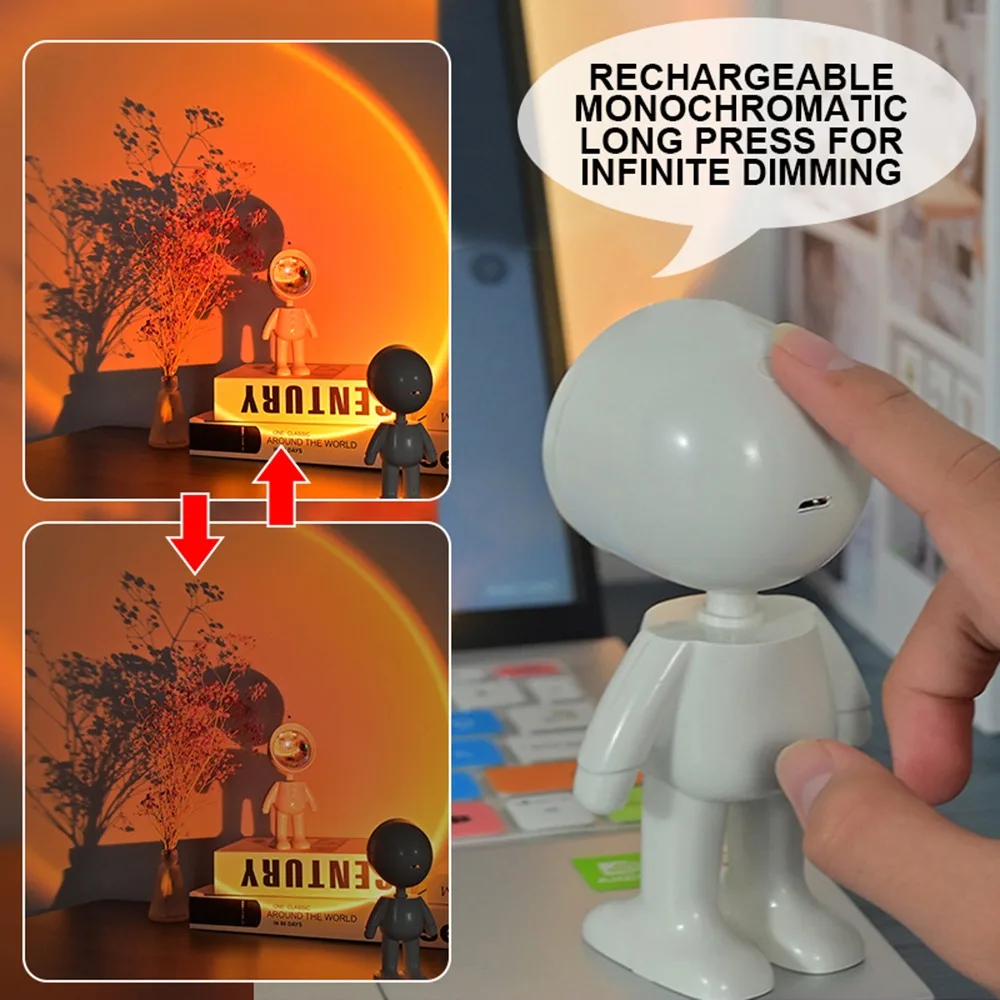 Battery Astronaut Robot Rainbow Projection Sun Lamp Table Night Light Sunset Lamp Infinite Dimming Bedroom Atmosphere Light