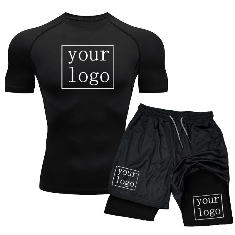 Custom Your Own Logo Compression T Shirt Men Summer Running T-shirt Elastic Quick Dry Sport Tops Athletic Gym Workout Shirts Men