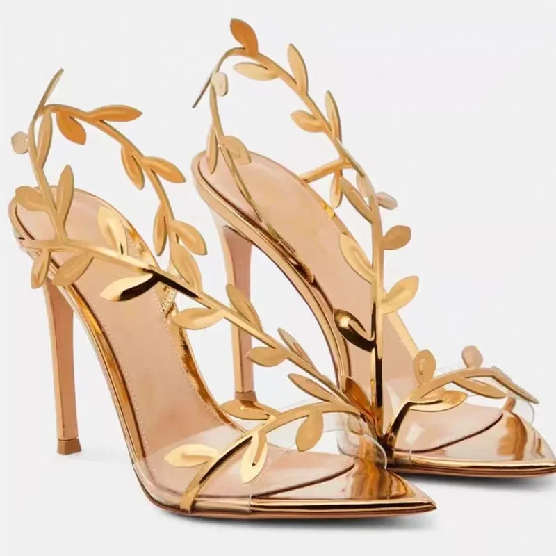 New Arrival Summer Women\'s Vulcanize Shoes - Gold High Heels with Thin Heels and Pointy Toe