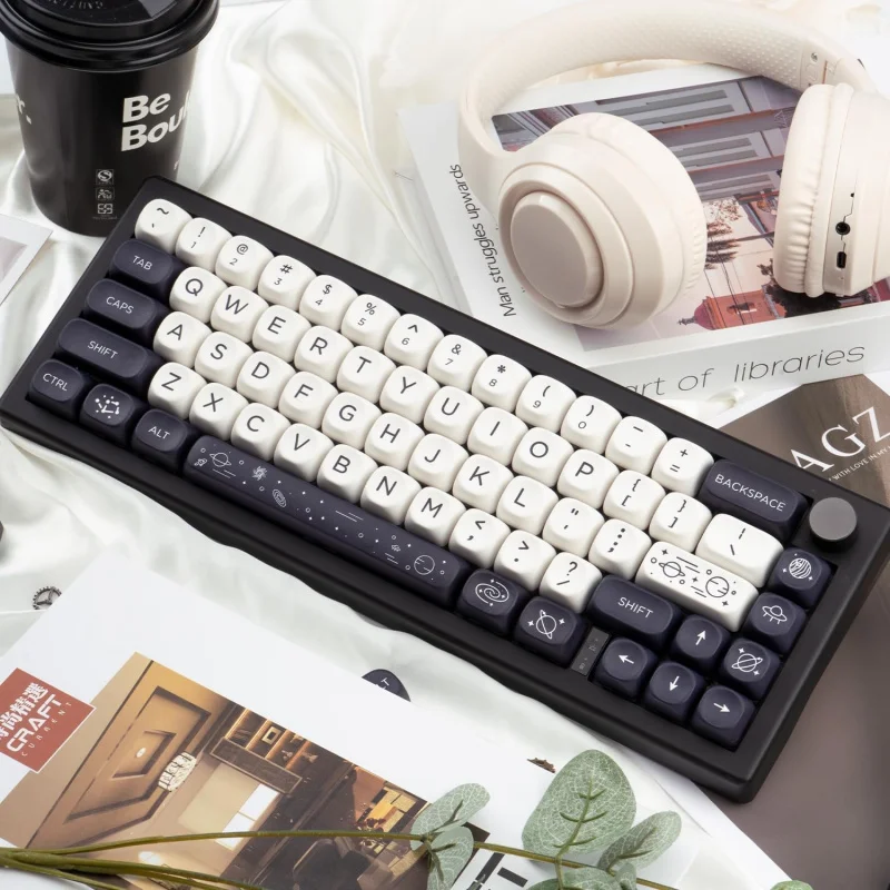 Space Galaxy PBT Keycaps Set,126 Keys Black White MOA Profile Dye-Sublimation Custom Keyboard Keycaps for MX Mechanical Keyboard