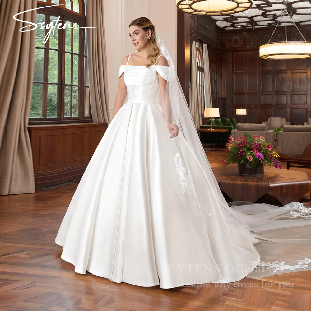 

SSYTENS White Wedding Dresses Off Shoulder Customized Bridal Dresses Lace Up Satin Evening Wedding Gowns 2026 Vestido De Novia