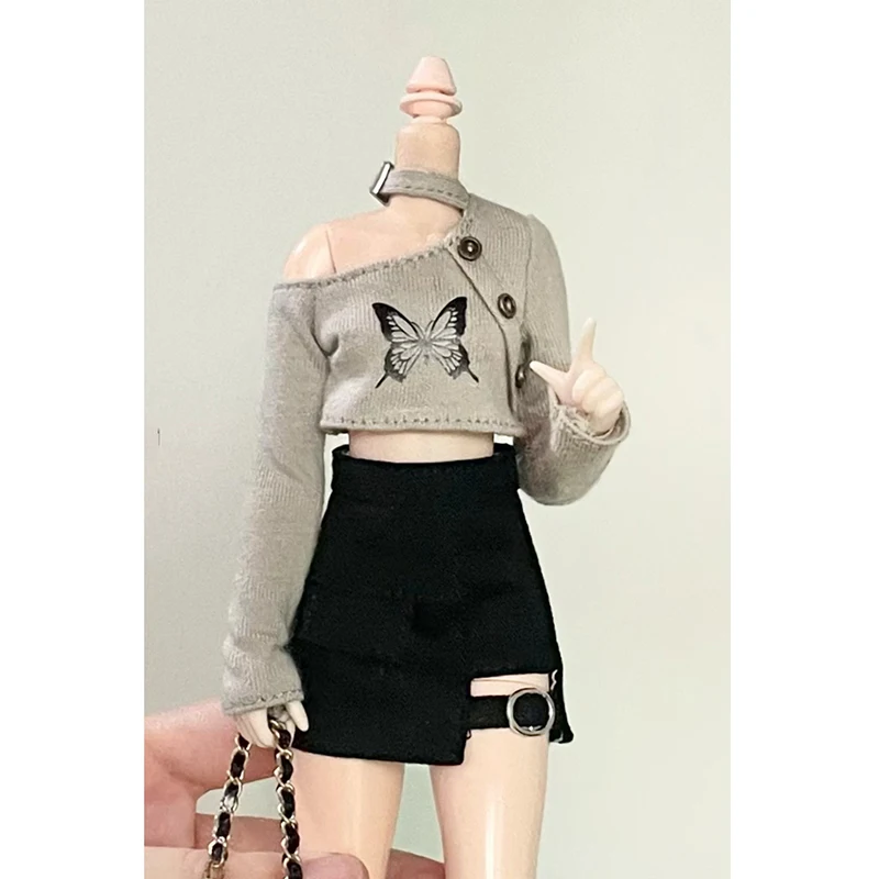 DLBell Blythe ubranka dla lalki modna bluza z odkrytymi ramionami motyl Top Mini krótka spódniczka wysokie buty dla lalek Blyth OB24 Pullip Streetwear