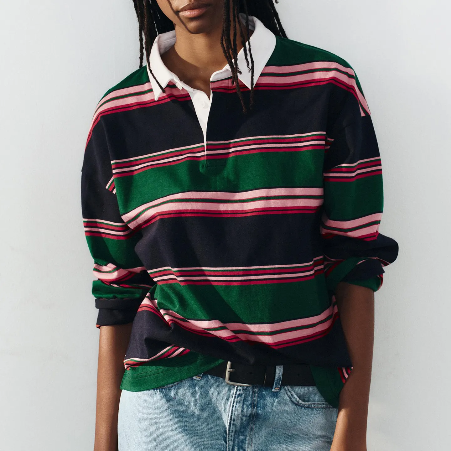 Women's Fashion Long Sleeve Loose Fit Striped Patchwork  Shirt Autumn 2026 Casual Wear Classic Pattern American Style