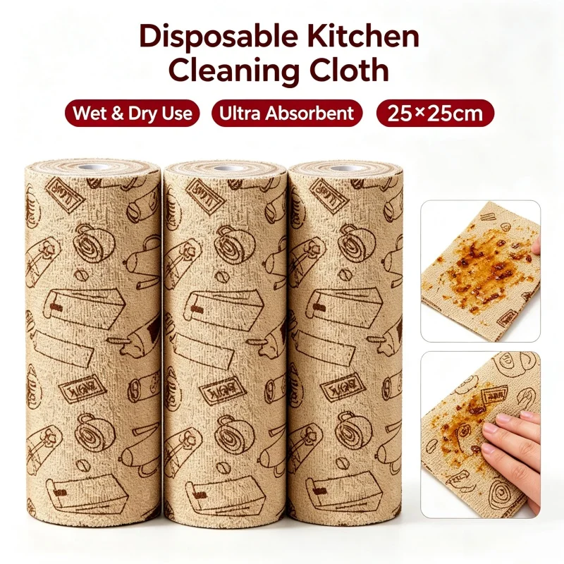 Kitchen Cleaning Cloth Wet Dry Dual‑Use Tearable Dish Towel Oil‑proof Non‑stick Wipes for Kitchen Countertop Stove Cleaning