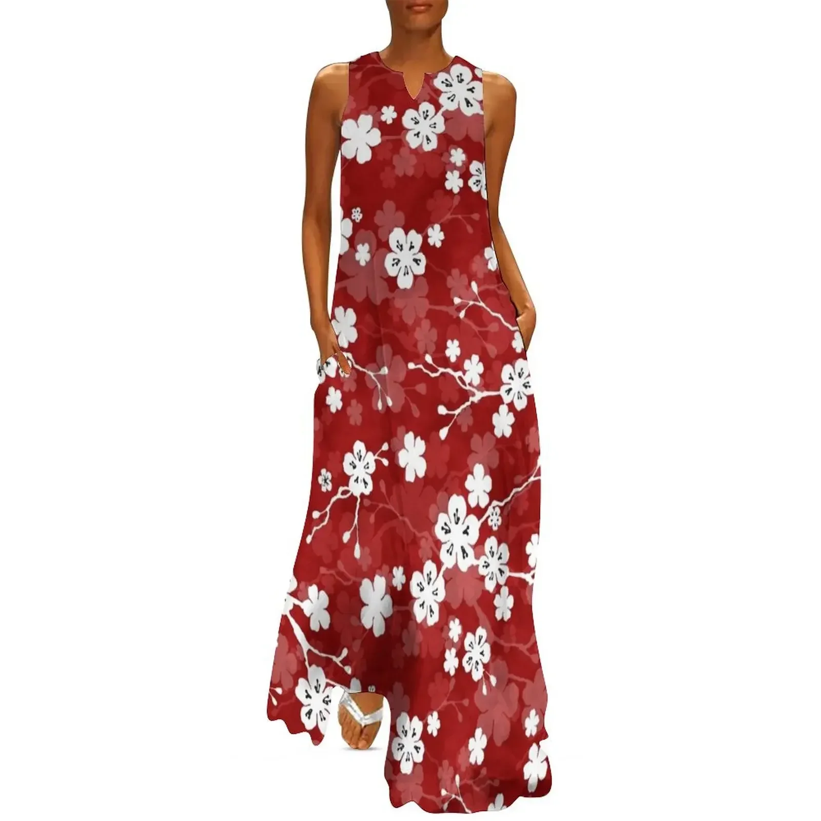

Red and white cherry blossom pattern Long Dress Women's summer dresses summer dress women 2025 Cocktail of dresses Dress