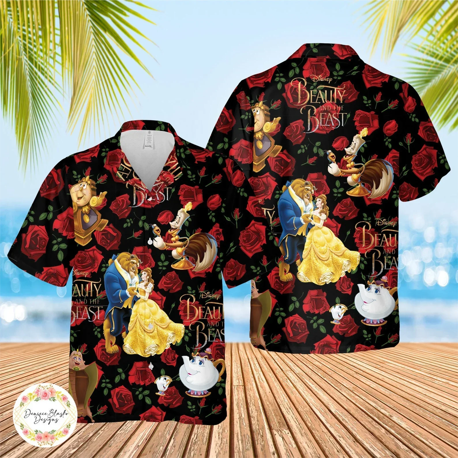 

Beauty and the Beast Hawaiian Shirt Men Short Sleeve Shirt Disney Hawaiian Shirt Fashion Vintage Floral Shirt Beach Party Tops